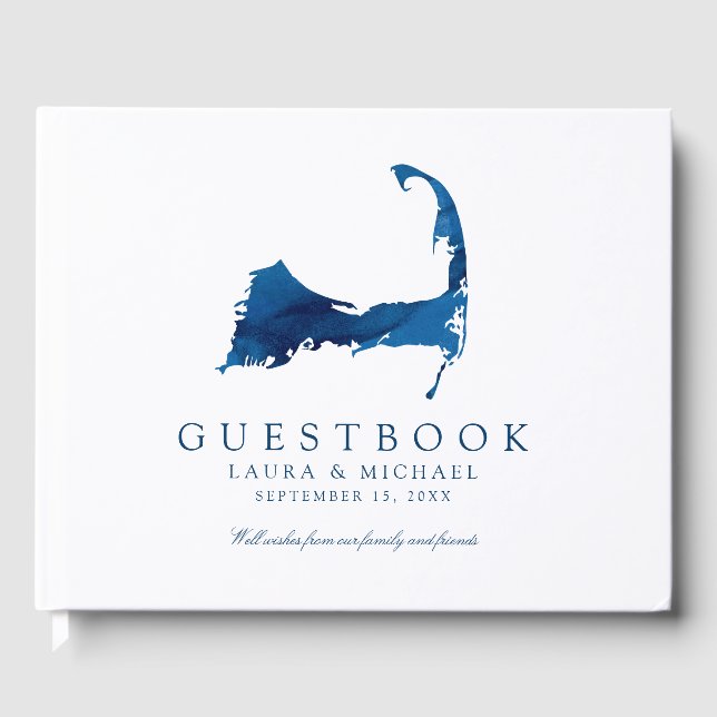 Livro De Visitas Casamento de Mapa de Cabo Cod marinho Blue Waterco (Frente)
