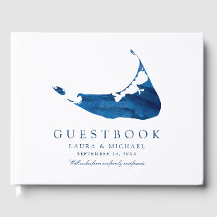Livro De Visitas Casamento de Mapa de Nantucket de Cor de Água Azul