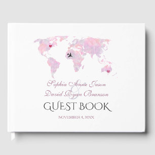 Livro De Visitas Casamento de Mapa Mundial de Cores de Água de Des