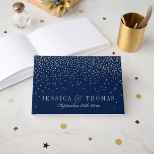 Livro De Visitas Casamento de marinho Azul e Prata Glam Confetti