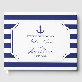 Livro De Visitas Casamento de Marinho de Âncora Náutica Blue Stripe