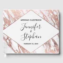 Livro De Visitas Casamento de mármore branco-moderno rosa Dourado
