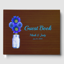 Livro De Visitas Casamento de Mason Jar Floral Azul-Russo Escuro