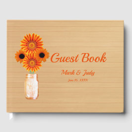 Livro De Visitas Casamento de Mason Jar Floral Laranja-Russo-Leve
