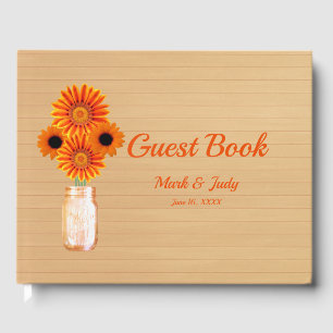 Livro De Visitas Casamento de Mason Jar Floral Laranja-Russo-Leve