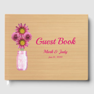 Livro De Visitas Casamento de Mason Jar Floral Rosa-Rosa-Rosa-Rosa-