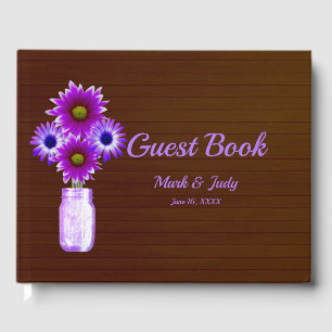 Livro De Visitas Casamento de Mason Jar Floral Roxo-Escuro
