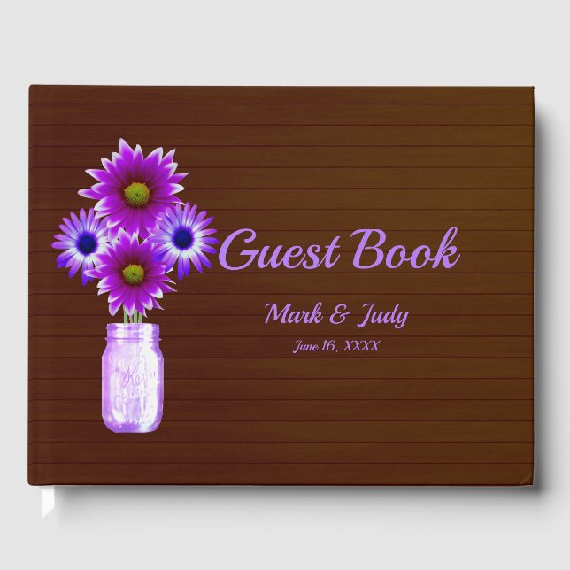 Livro De Visitas Casamento de Mason Jar Floral Roxo-Escuro (Frente)
