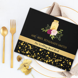 Livro De Visitas Casamento de Mason Jar Sparkle, Rosas de iluminaçã