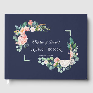 Livro De Visitas Casamento de Moldura Verde Flores Brancas Cor-de-Á