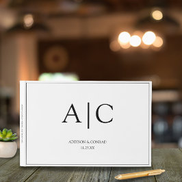 Livro De Visitas Casamento de Monograma Branco Clássico Elegante