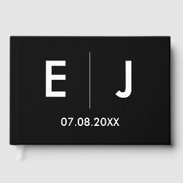 Livro De Visitas Casamento de Monograma Branco e Preto