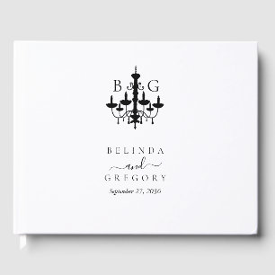 Livro De Visitas Casamento de Monograma de Chandelier Branco Preto 