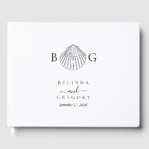 Livro De Visitas Casamento de Monograma de Clam Seashell Minimalist