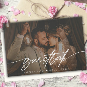 Livro De Visitas Casamento de Monograma de Script Elegante de Foto