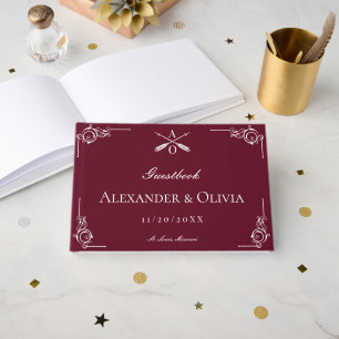 Livro De Visitas Casamento de Monograma e Setas de Vinho Vermelho