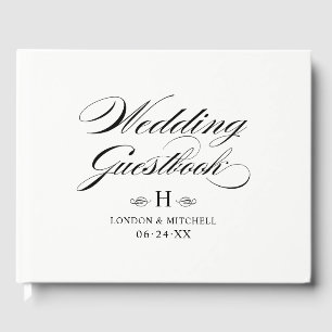 Livro De Visitas Casamento de Monograma Floral Caligrafia Elegante