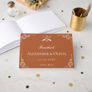 Livro De Visitas Casamento de Monograma Laranja Queimado e Setas