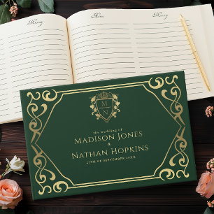 Livro De Visitas Casamento de Monograma Real Real Verde