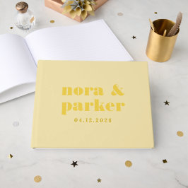 Livro De Visitas Casamento de Monograma Simples Amarelo Manteiga