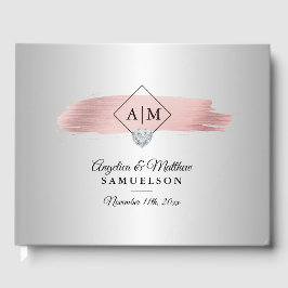 Livro De Visitas Casamento de Monogramas Dourados com Rosa Rosa Ros