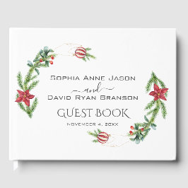 Livro De Visitas Casamento de Natal de Winter Poinsettia Pine Berry