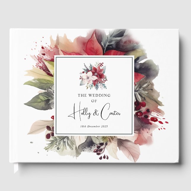 Livro De Visitas Casamento de Natal Festivo Florals (Frente)