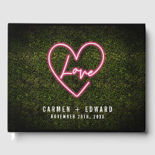 Livro De Visitas Casamento de néon do Boxwood do sinal do amor