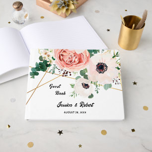 Livro De Visitas Casamento de Noite de Pastel Floral Rosa Flores