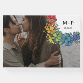Livro De Visitas Casamento de Orgulho Flores Monograma Foto LGBTQ
