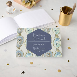 Livro De Visitas Casamento de Ostras de Aquarela- Azul Derrante