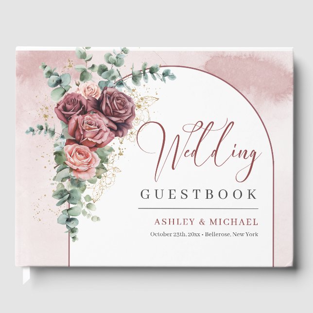 Livro De Visitas Casamento de ouro floral com desenho à mão (Frente)