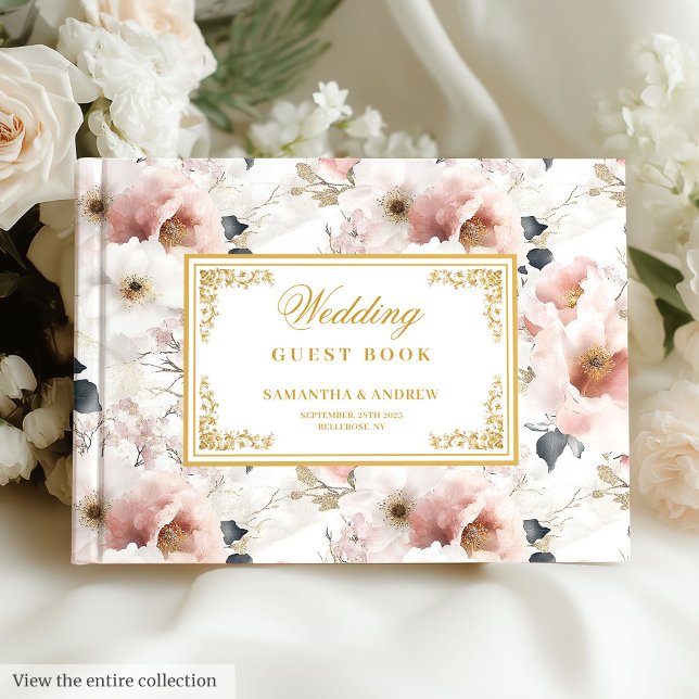 Livro De Visitas Casamento de ouro rosa empoeirado com aquarela aér (Aerial watercolor dusty pink gold wedding Guest Book )