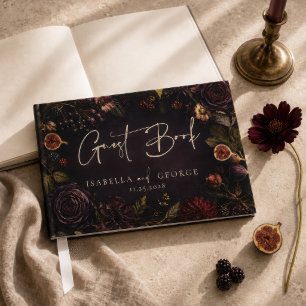 Livro De Visitas Casamento de Outono com Figos Florais Burgundy Mal