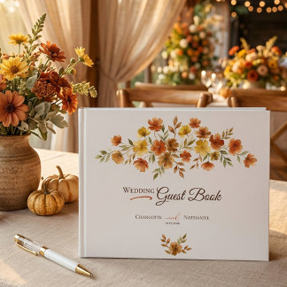 Livro De Visitas Casamento de Outono com Flor Silvestre Terracota B
