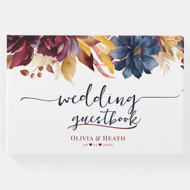 Livro De Visitas Casamento de outono de marinho Burgundy (Frente)