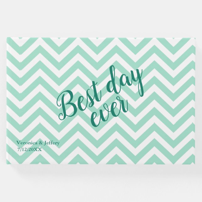 Livro De Visitas Casamento de Padrão de Chevron Verde Mint (Frente)