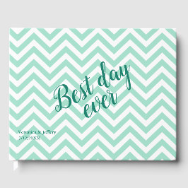 Livro De Visitas Casamento de Padrão de Chevron Verde Mint
