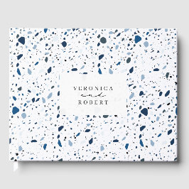 Livro De Visitas Casamento de Padrão de Terrazzo Azul de Cobalt Sto