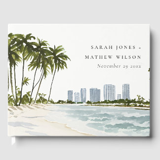 Livro De Visitas Casamento de Paisagem de Palma de Aquarela de Miam