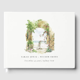 Livro De Visitas Casamento de paisagens de praia com areia botânica