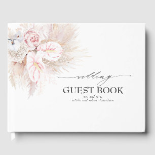 Livro De Visitas Casamento de Pampas Grass e Anthurium Rosa