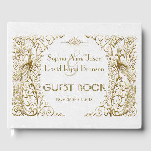 Livro De Visitas Casamento de Peacocks com Deco de Arte Dourada Gla