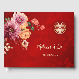 Livro De Visitas Casamento de Peony Red Chinese