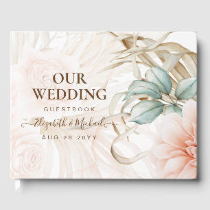 Livro De Visitas Casamento de Pêssego de Grama de Airy BOHO Pampas