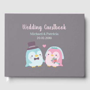 Livro De Visitas Casamento de Pinguins Fofos e Pássaros de Amor Noi