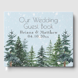 Livro De Visitas Casamento de Pinheiro de Inverno Evergreen Rústico