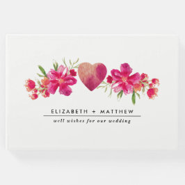 Livro De Visitas Casamento de Pintura Floral de Watercolor Fuchsia