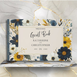 Livro De Visitas Casamento de Porcos Elegante de Flores Selvagens d