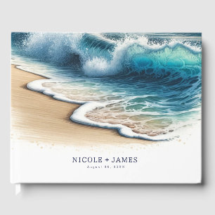 Livro De Visitas Casamento de Praia Costeira das Ondas do Oceano qu